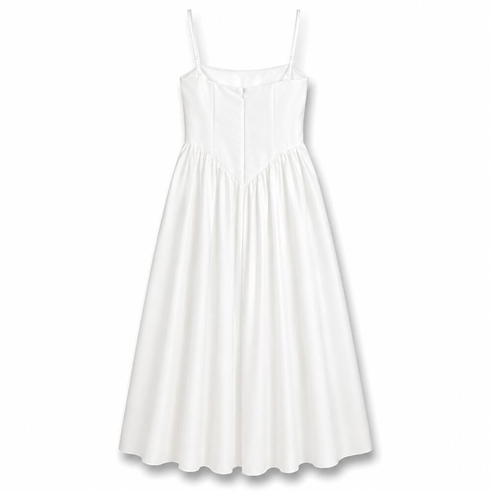 Lulus Luxe Bridal NWOT Bria White Satin Basque Waist Maxi Wedding Dress Medium - Picture 7 of 9